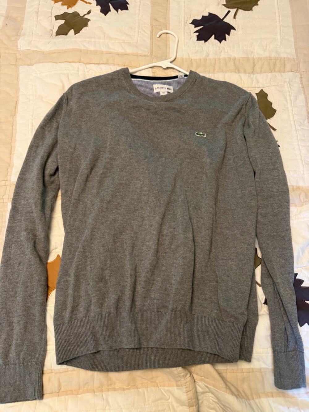 Lacoste Men's Grey Crewneck Sweater with Crocodile Logo